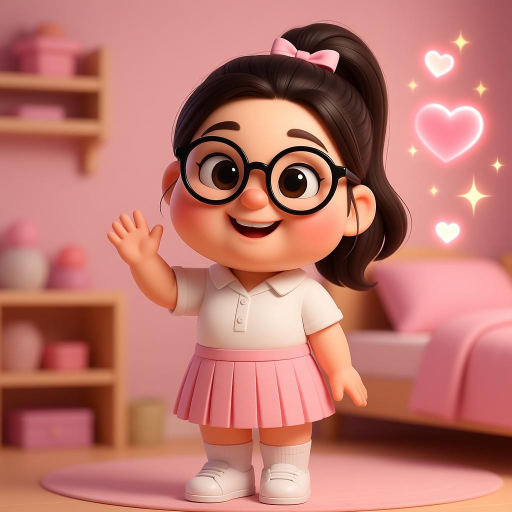 Bé Tú Anh chibi 3D đang vẫy tay chào